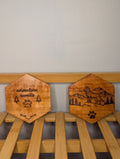 Adventure Awaits — Hand-Burned Hexagonal Coaster Set