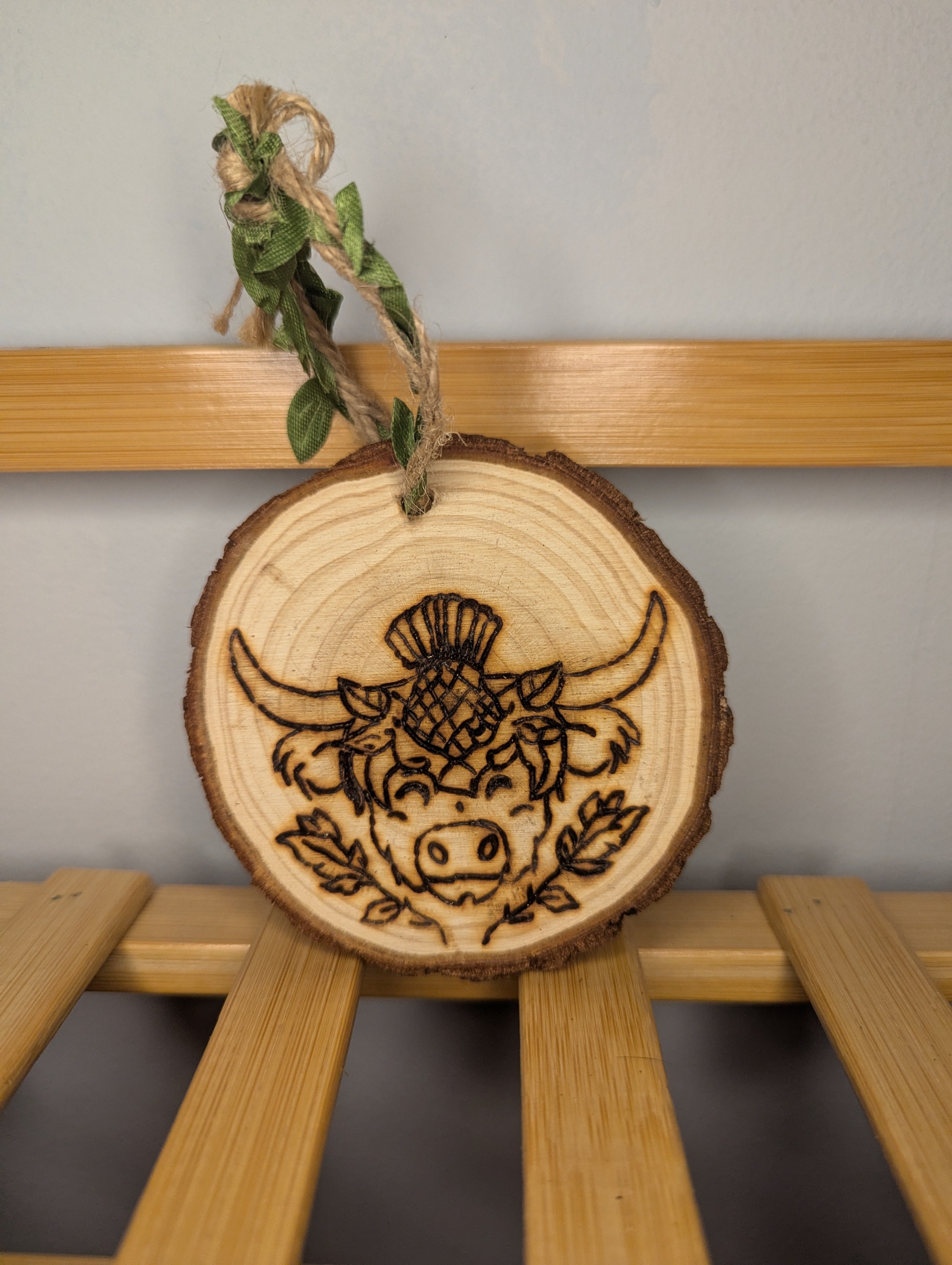 Hanging Highland Cow & Thistle