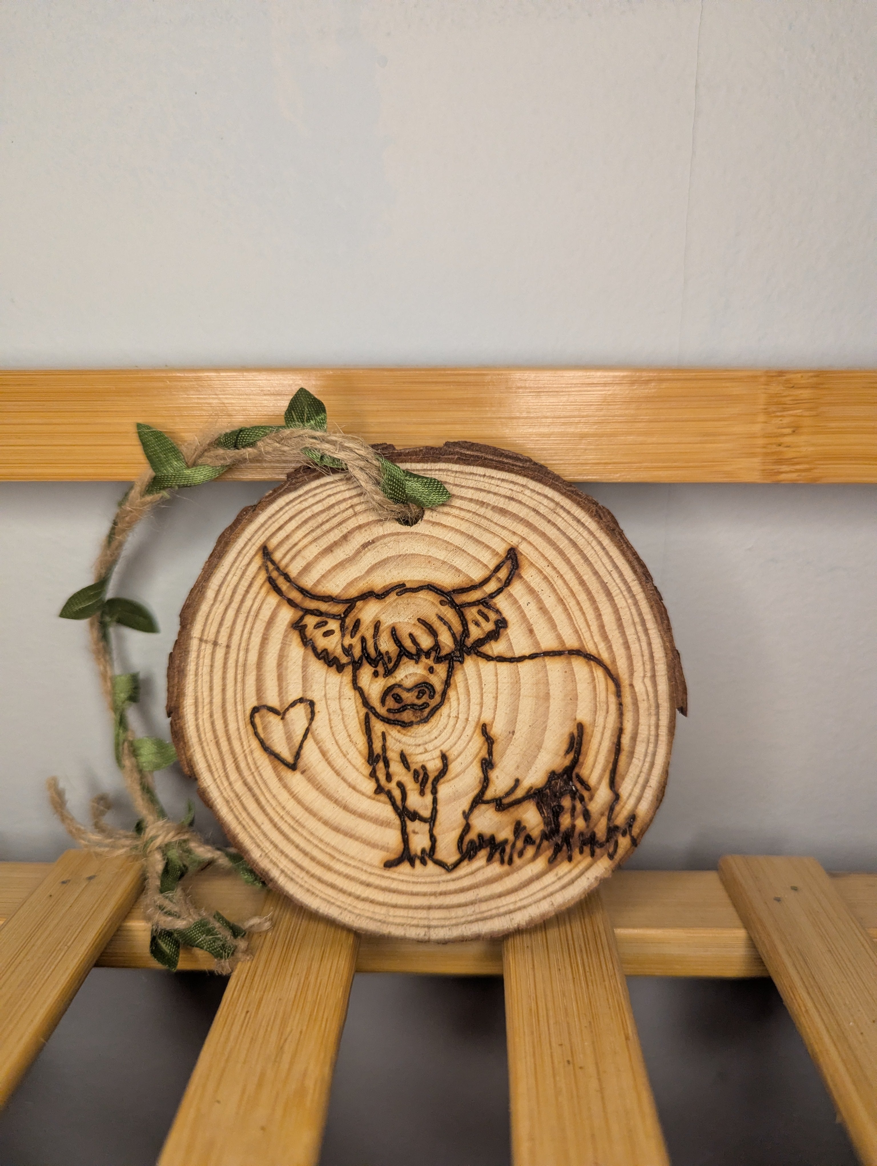 Hanging Highland Cow with Heart